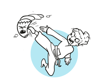 Cartoon girl kicking bag of chips